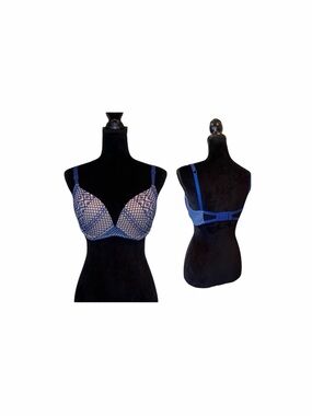 Victoria Secret very sexy lightly padded plunge bra blue and nude lace size 34DD